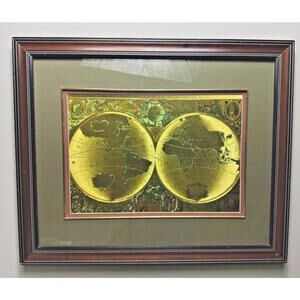 Glass Framed World Map Nova Totivs Terrarvm Orbis Geographica Tabvla Gold Foil